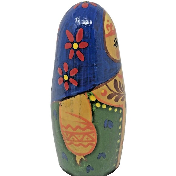Matryoshka Russian Chime Doll Vintage Hand Painted Roly Poly Folk Art Set of 2 - Picture 13 of 16